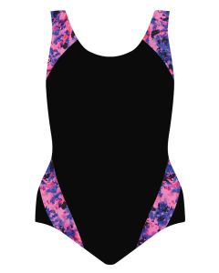 Side Accent Support Tank-Scoop Back- Long Torso -Black w/ Harmony