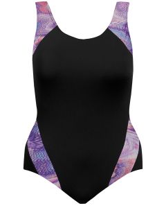 Side Accent Support Tank - Scoop Back - Black w/ Wisteria