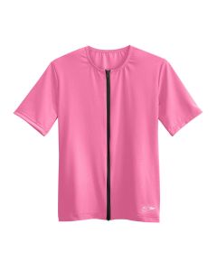Short Sleeve Zip-Front Aqua Shirt - Pink Blush