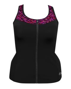 Workout Zippered Top W/ Accent - Black w/ Mulberry 