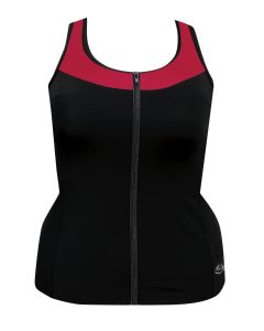 Workout Zippered Top W/ Accent - Black w/ Tango
